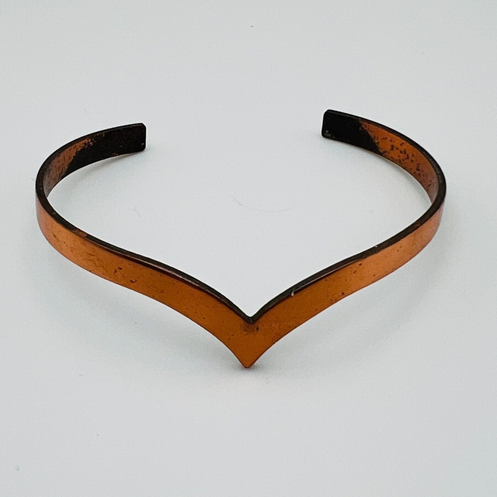 Vintage Cuff Bracelet Copper‎ Tone Chevron V Shape Minimalist Modern Open Cuff